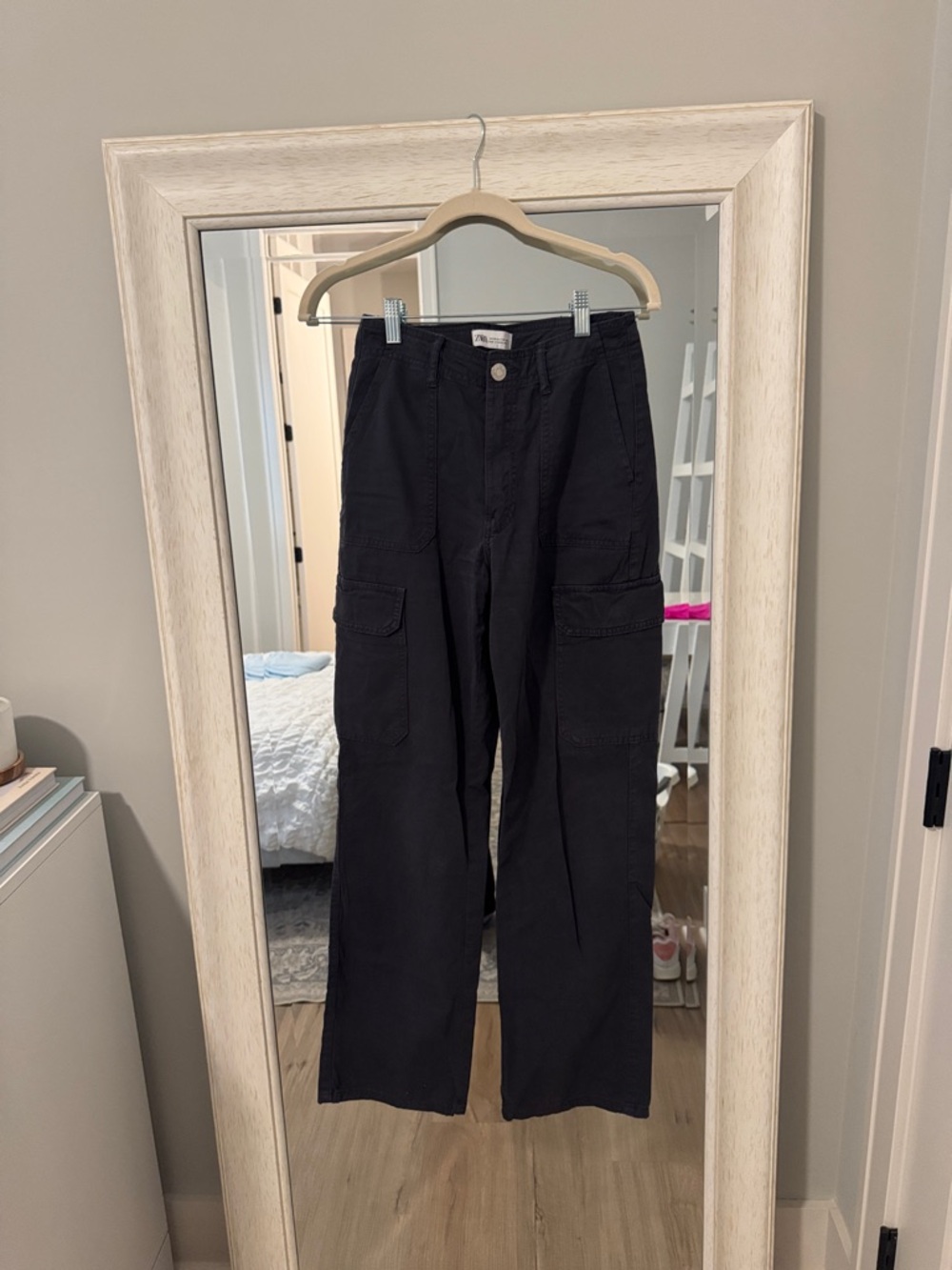 Zara Navy Women's Cargo Pants with Patch Pockets